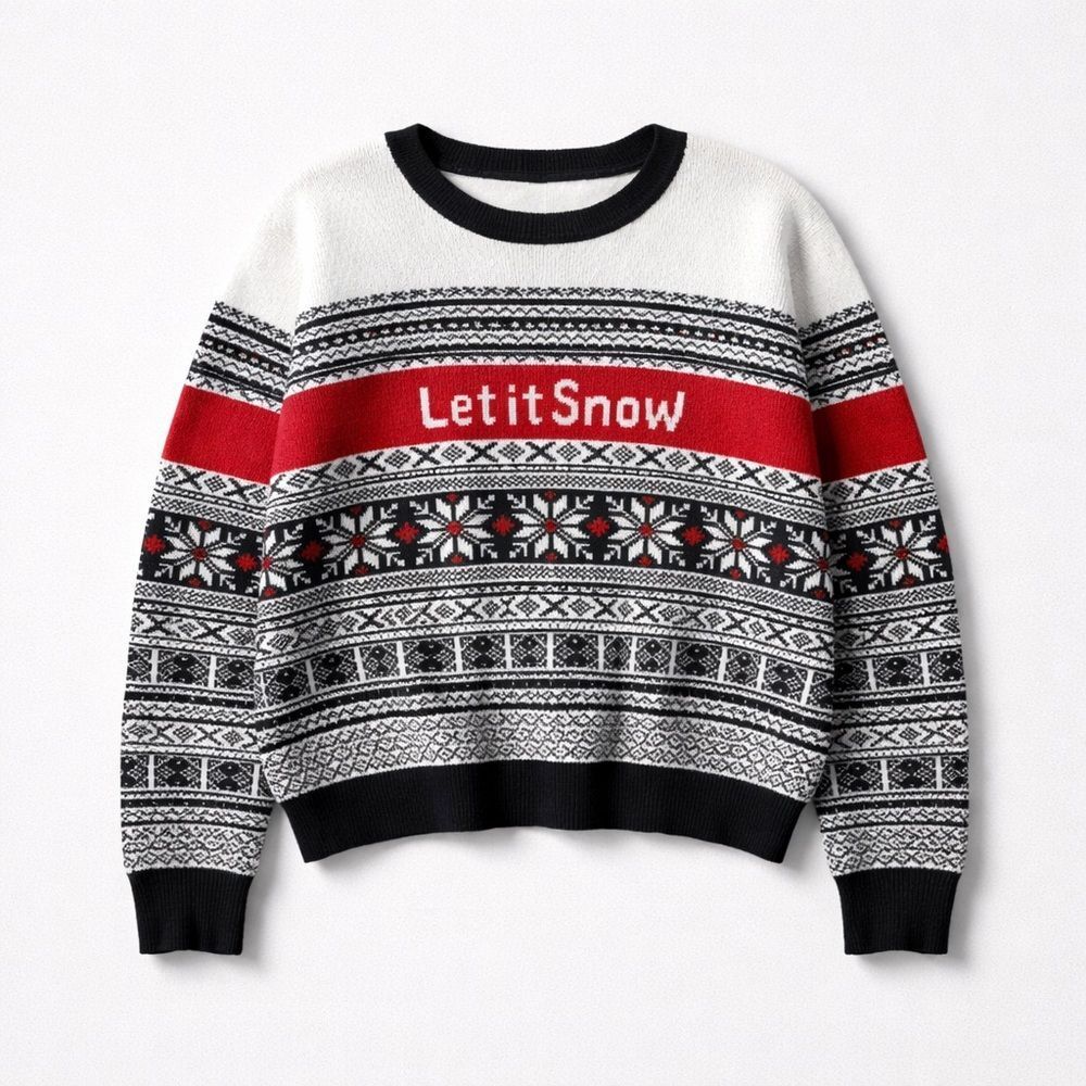 Yes Lola Black white and red Let it snow patterned winter crew neck sweater